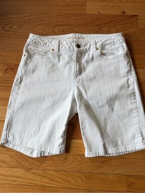 Michael Kors White Men's Denim Shorts with Gold-Tone Accents